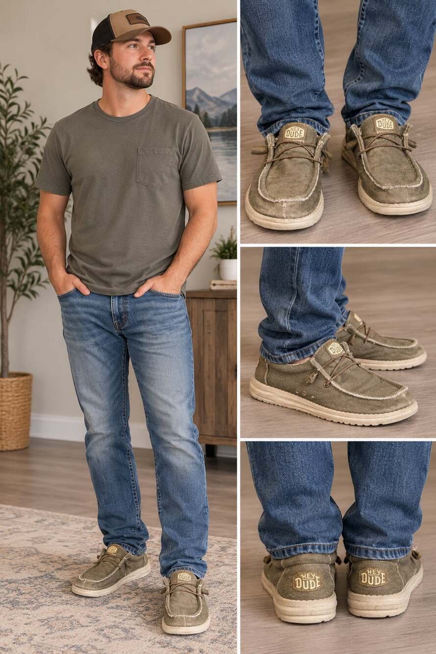 Hey Dude Wally Sox Olive Canvas Mens Shoes Size 7